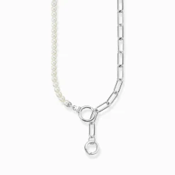 Discount Collier aus Süßwasserzuchtperlen und Gliederkette mit weißen Steinen Silber Damen Halsketten
