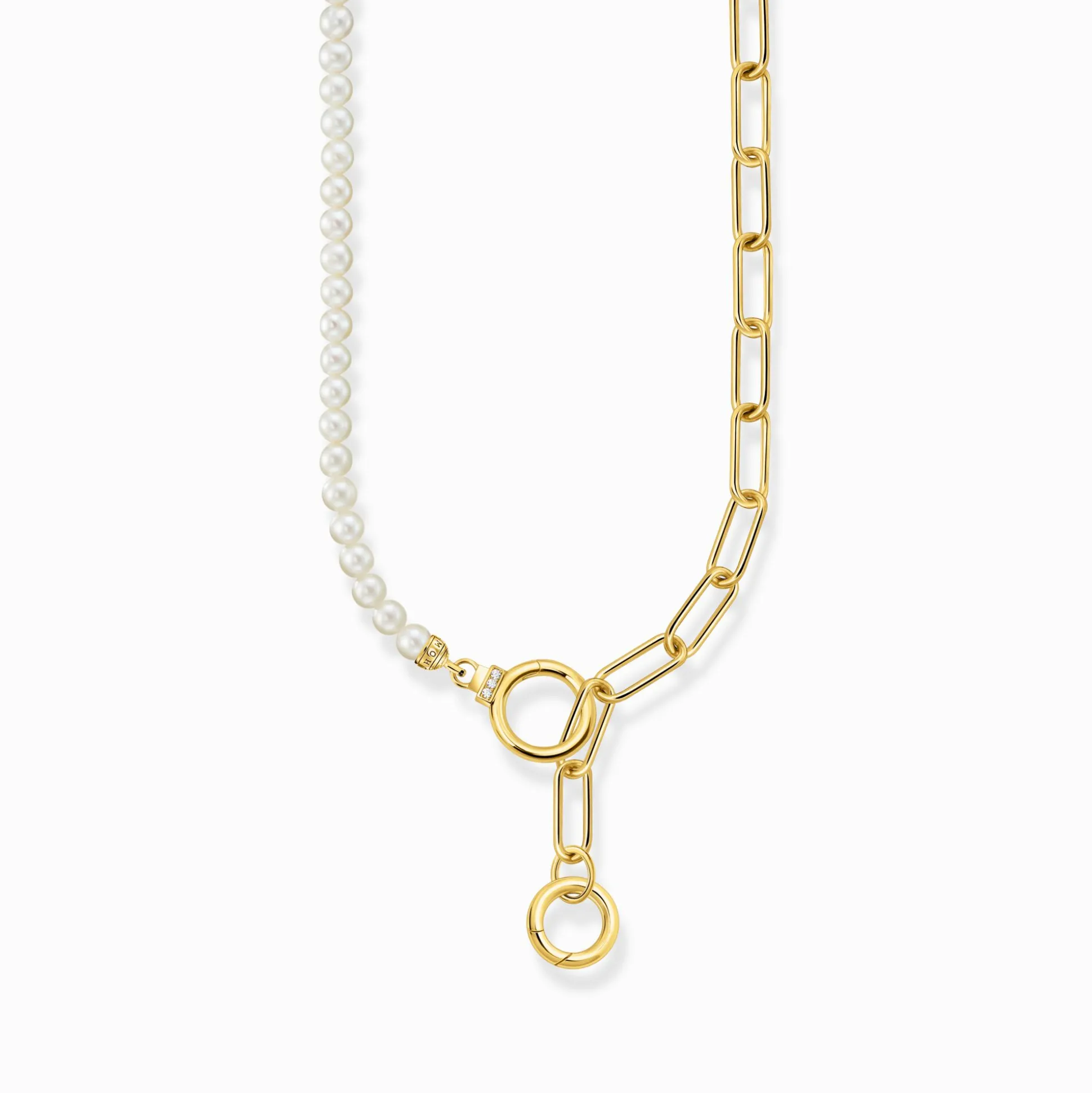 Online Collier aus Süßwasserzuchtperlen und Gliederkette mit weißen Steinen vergoldet Damen Halsketten|18K Vergoldung - 925 Silber