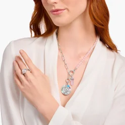 Best Sale Collier mit Gliederkettenelementen und rosa Beads Silber Damen Halsketten|925 Silber