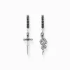 Best Creolen geschwärzt Schlange und Schwert Herren Ohrstecker & Creolen|925 Silber