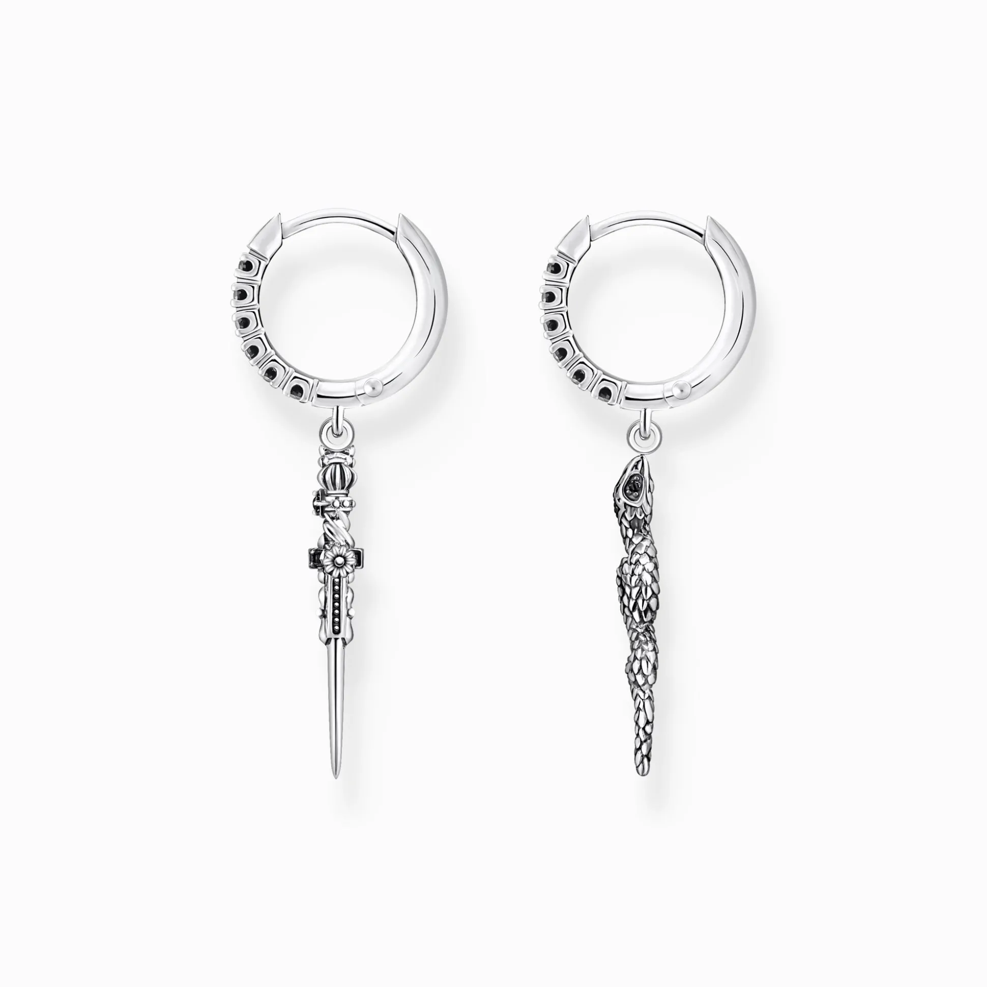 Best Creolen geschwärzt Schlange und Schwert Herren Ohrstecker & Creolen|925 Silber