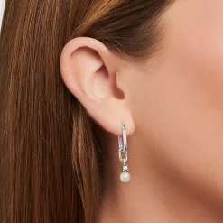 New Creolen Glieder und Perlen silber Damen Creolen|Ohrringe