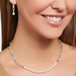 New Creolen Glieder und Perlen silber Damen Creolen|Ohrringe