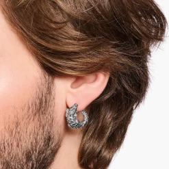 Fashion Creolen Krokodil mit schwarzen und grünen Steinen Silber geschwärzt Damen Creolen|Ohrstecker & Creolen