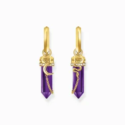 Cheap Creolen mit Anhänger aus imitiertem Amethyst vergoldet Damen Creolen|18K Vergoldung - 925 Silber