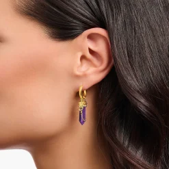 Cheap Creolen mit Anhänger aus imitiertem Amethyst vergoldet Damen Creolen|18K Vergoldung - 925 Silber
