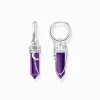 Best Creolen mit Anhänger mit imitiertem Amethyst Silber geschwärzt Damen Creolen