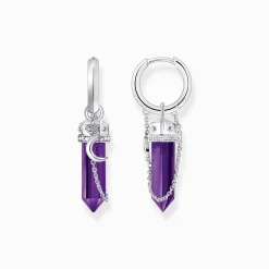 Best Creolen mit Anhänger mit imitiertem Amethyst Silber geschwärzt Damen Creolen