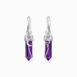 Best Creolen mit Anhänger mit imitiertem Amethyst Silber geschwärzt Damen Creolen