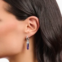 Best Creolen mit Anhänger mit imitiertem Amethyst Silber geschwärzt Damen Creolen