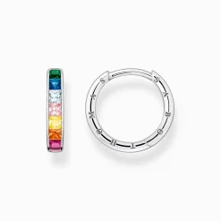 New Creolen mit bunten Steinen Pavé Silber Damen Creolen|925 Silber