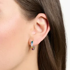 New Creolen mit bunten Steinen Pavé Silber Damen Creolen|925 Silber