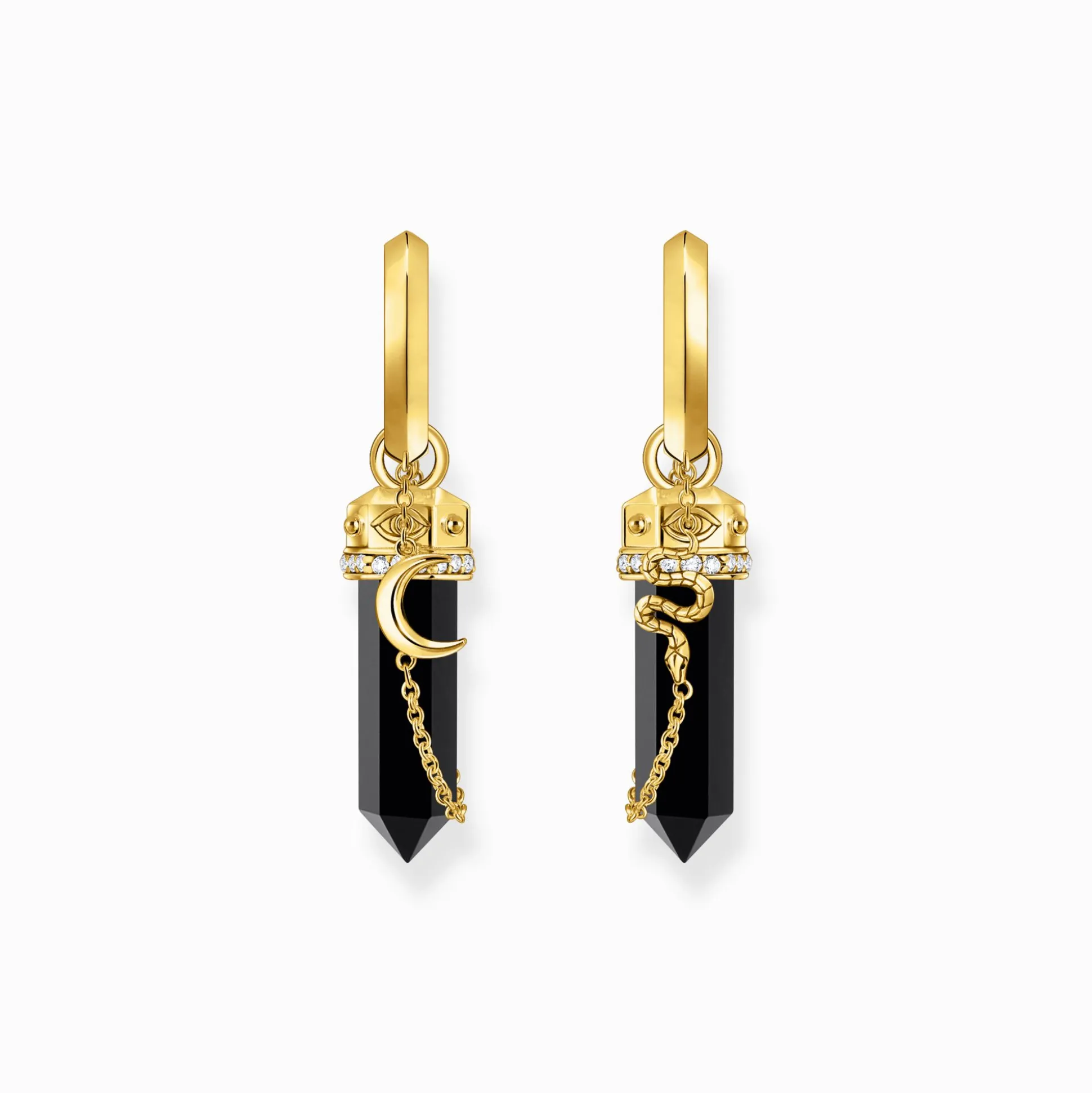Cheap Creolen mit Onyx-Anhänger und Kette vergoldet Damen Creolen|18K Vergoldung - 925 Silber