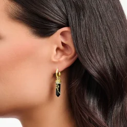 Cheap Creolen mit Onyx-Anhänger und Kette vergoldet Damen Creolen|18K Vergoldung - 925 Silber