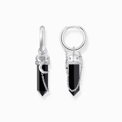 New Creolen mit Onyx-Anhänger und Kette Silber geschwärzt Damen Creolen