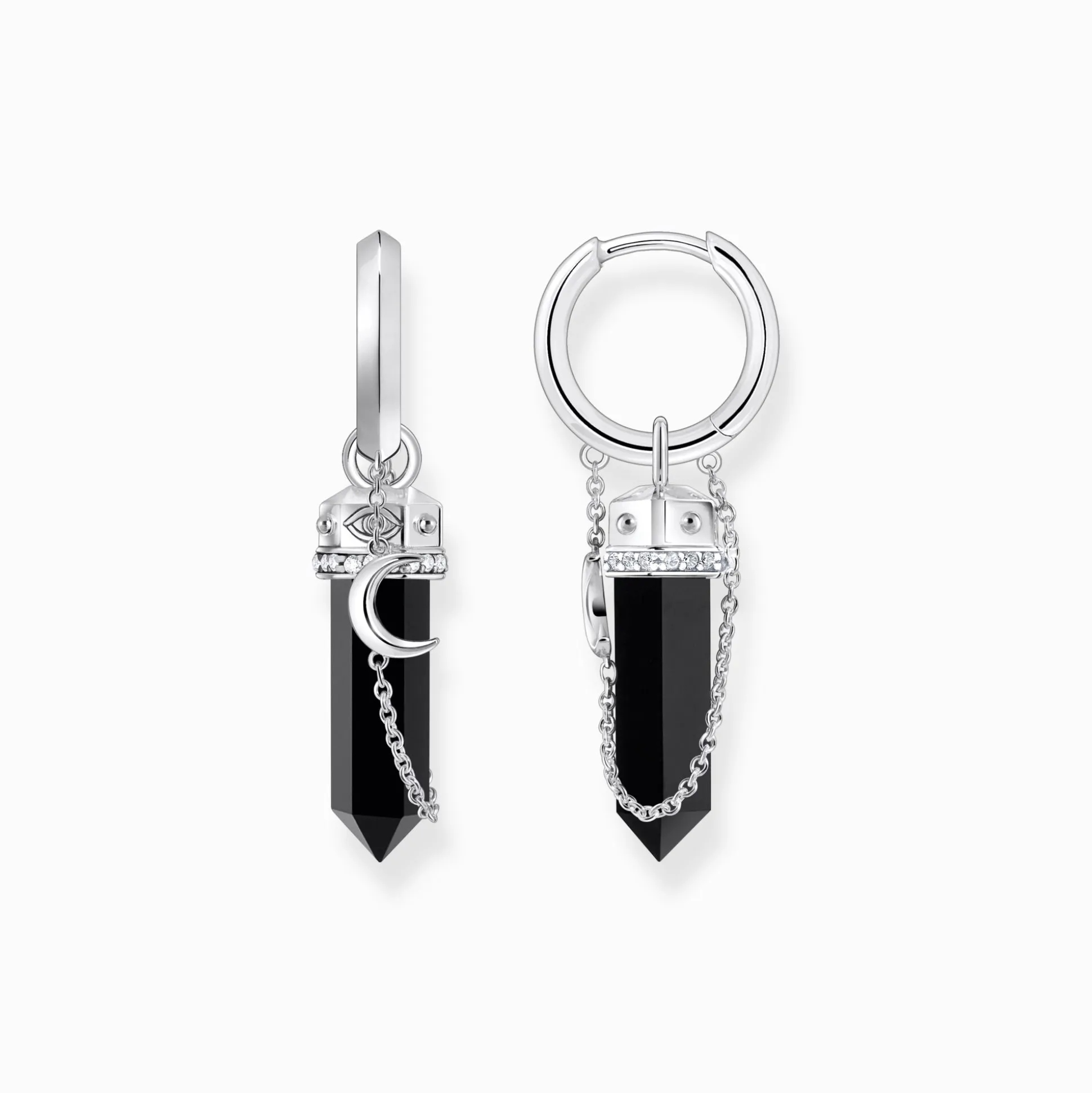 New Creolen mit Onyx-Anhänger und Kette Silber geschwärzt Damen Creolen