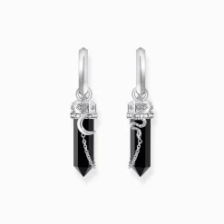 New Creolen mit Onyx-Anhänger und Kette Silber geschwärzt Damen Creolen
