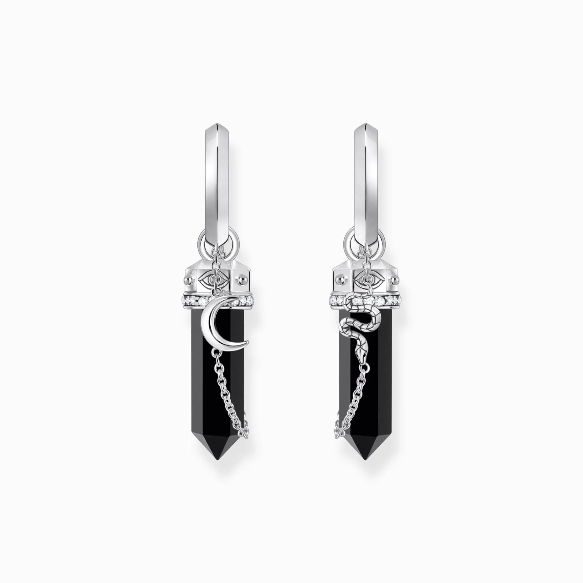 New Creolen mit Onyx-Anhänger und Kette Silber geschwärzt Damen Creolen