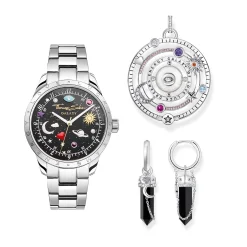 New Creolen mit Onyx-Anhänger und Kette Silber geschwärzt Damen Creolen