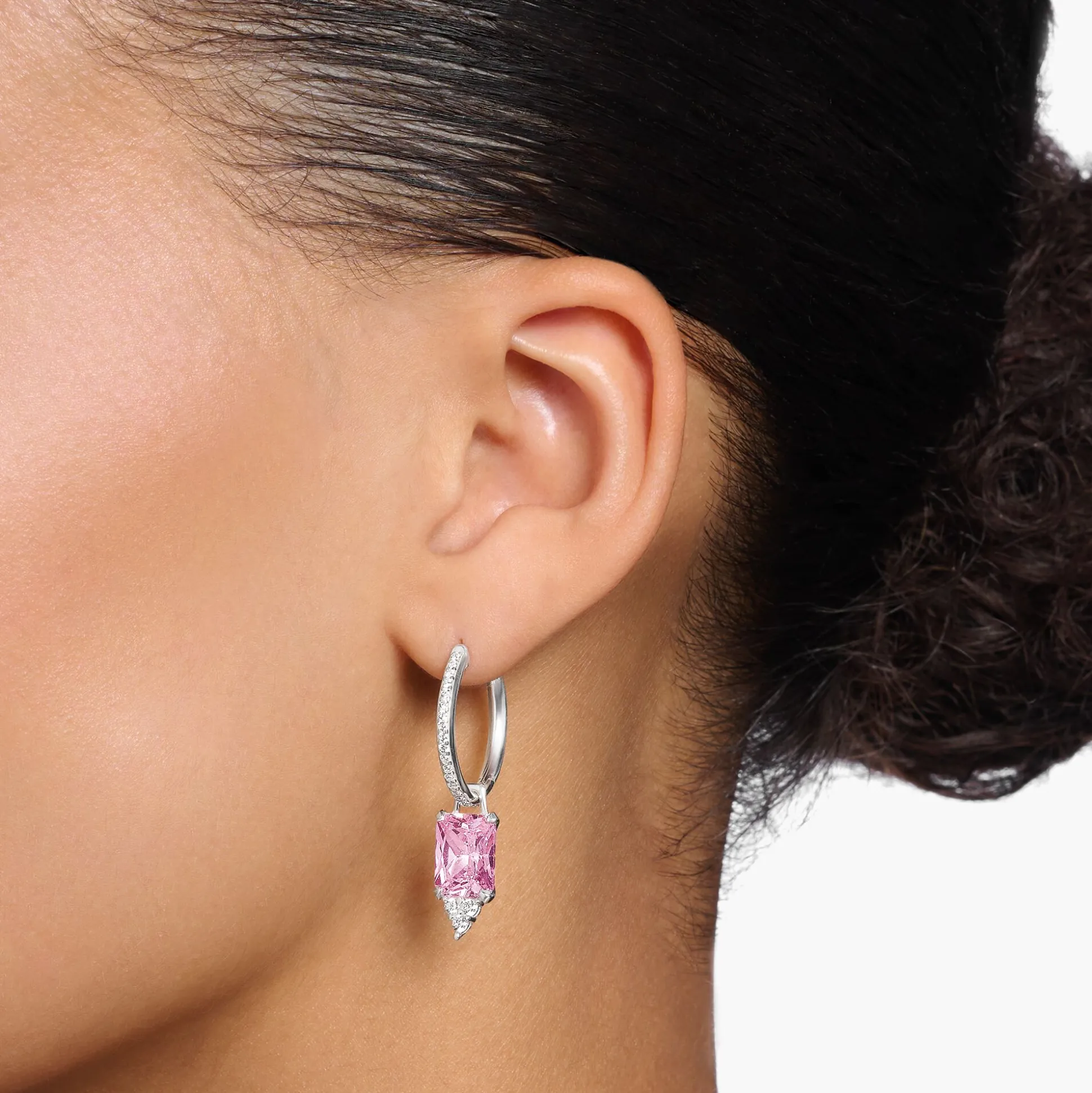 Sale Creolen mit pinken und weißen Steinen Silber Damen Creolen