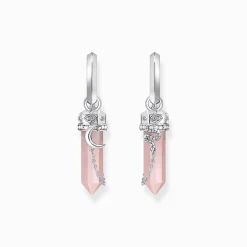 Outlet Creolen mit rosa Kristall Anhänger und Symbolen Silber Damen Creolen|925 Silber