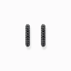 Cheap Creolen mit schwarzem Zirkonia-Pavé Silber geschwärzt Damen Creolen|925 Silber