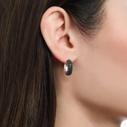 Shop Creolen mit schwarzem Zirkonia-Pavé Silber geschwärzt Damen Creolen|925 Silber