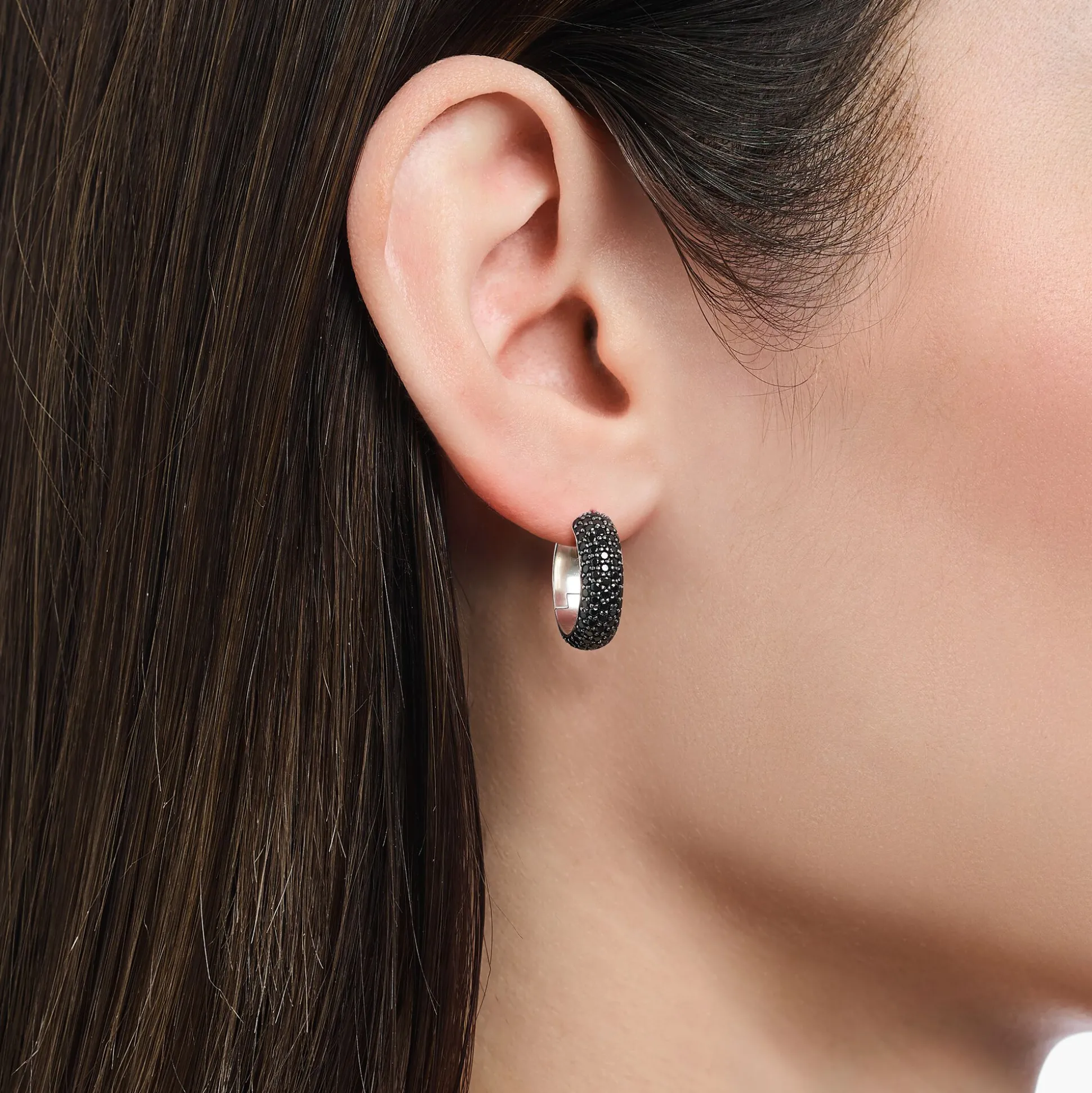 Shop Creolen mit schwarzem Zirkonia-Pavé Silber geschwärzt Damen Creolen|925 Silber
