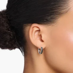 Cheap Creolen mit schwarzen Steinen Pavé Silber Damen Creolen