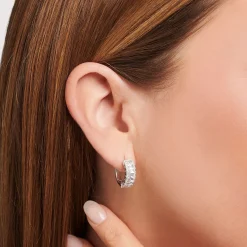 Sale Creolen mit weißen Steinen Pavé Silber Damen Creolen