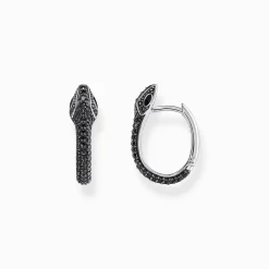 Cheap Creolen Schlange mit schwarzen Steinen Silber geschwärzt Damen Creolen|925 Silber