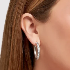 Clearance Creolen weiße Steine Pavé silber Damen Creolen