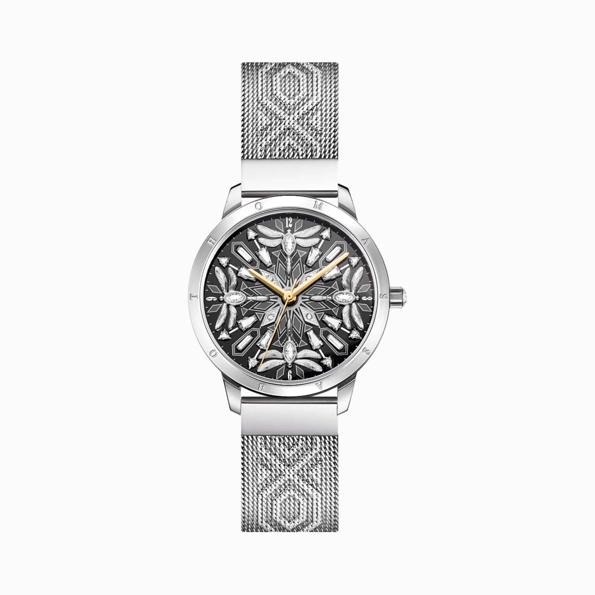 Discount Damenuhr mit 33 mm, Libellen und Steinen silberfarben Damen Uhren|Damenuhren