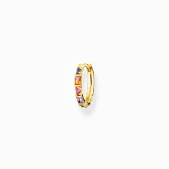 Clearance Einzel Creole bunte Steine gold Damen Creolen