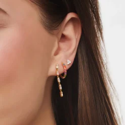 Clearance Einzel Creole bunte Steine gold Damen Creolen