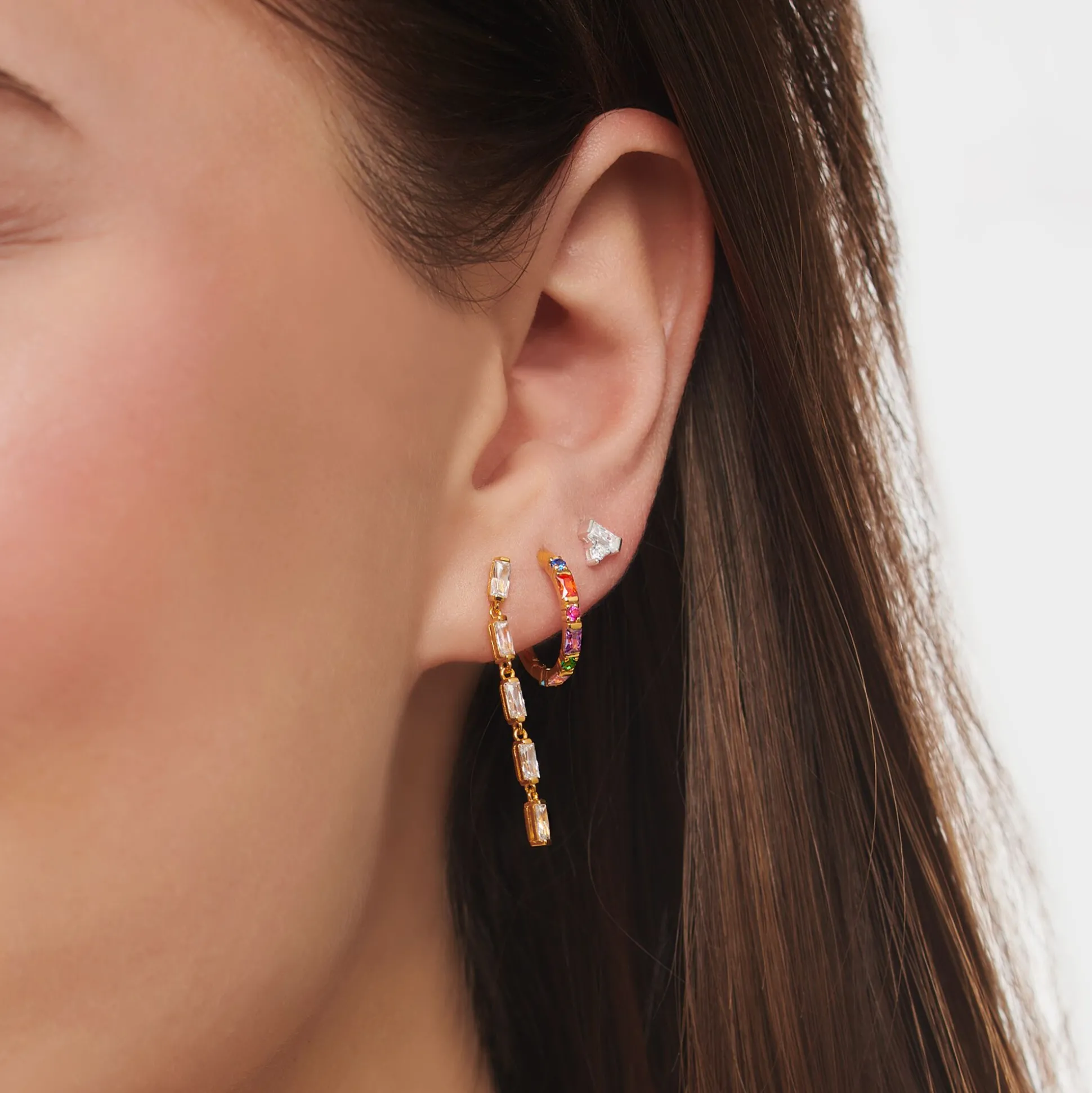 Clearance Einzel Creole bunte Steine gold Damen Creolen