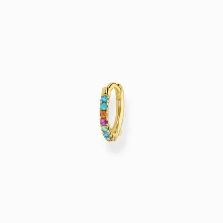 Hot Einzel Creole farbige Steine gold Damen Creolen|18K Vergoldung - 925 Silber