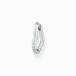 Hot Einzel Creole Herz mit weiße Steine silber Damen Creolen|925 Silber
