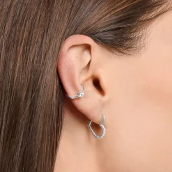 Hot Einzel Creole Herz mit weiße Steine silber Damen Creolen|925 Silber