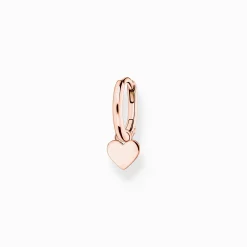 Clearance Einzel Creole mit Herz Anhänger roségold Damen Creolen|18K Rosé-Vergoldung - 925 Silber