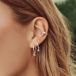 Sale Einzel Creole mit Mond Anhänger silber Damen Creolen