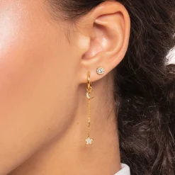 Clearance Einzel Creole mit Mond Anhänger gold Damen Creolen