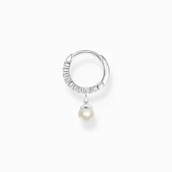 Discount Einzel Creole mit Perlen Anhänger silber Damen Creolen|Ohrringe