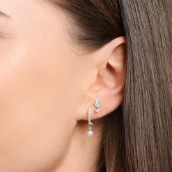 Discount Einzel Creole mit Perlen Anhänger silber Damen Creolen|Ohrringe