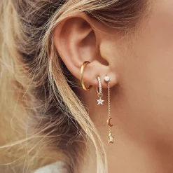 Fashion Einzel Creole mit Stern Anhänger gold Damen Creolen