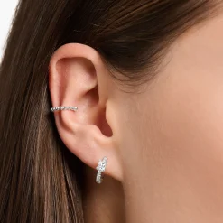 Discount Einzel Creole mit weißen Steinen Silber Damen Creolen
