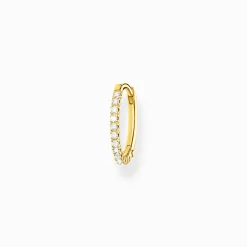 Sale Einzel Creole weiße Steine gold Damen Creolen|18K Vergoldung - 925 Silber