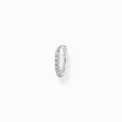 Best Sale Einzel Creole weiße Steine silber Damen Creolen