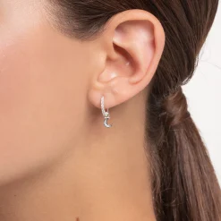 Best Sale Einzel Creole weiße Steine silber Damen Creolen
