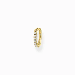 Sale Einzel Creole weiße Steine gold Damen Creolen|18K Vergoldung - 925 Silber